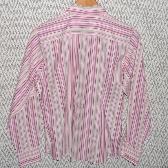 Lands End Button Down Shirt Blouse Pink Striped size 8 - Picture 4 of 9